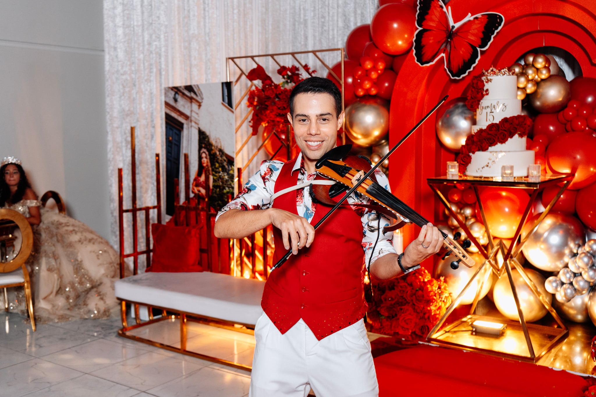 David Chirinos performing at a quinceañera celebration